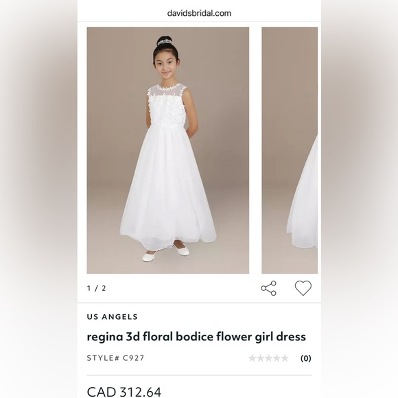 US Angels Regina White Communion Flower Girl Dress Floral Bodice Size 10 - Picture 2 of 11